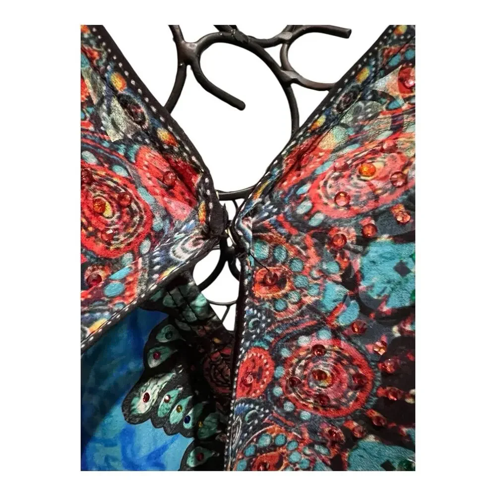 VENUS One Piece Snakeskin Suit + BOHO Rhinestone BEACH MAXI DRESS COVER (10/XL)
